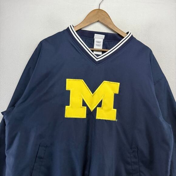 Vintage Michigan Wolverines Windbreaker Jacket Men's Large Blue Embroidered y2k - Picture 2 of 8